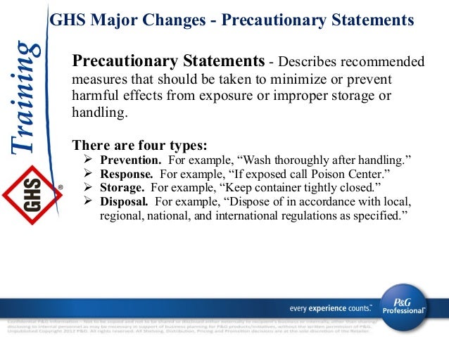 Four types of precautionary statements used on labels