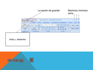 La opción de guardar Maximiza minimiza
cerra
atrás y adelantes