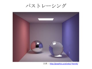 パストレーシング




   出典： http://graphics.ucsd.edu/~henrik/
 