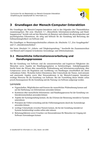 Curriculum für ein Basismodul zur Mensch-Computer-Interaktion (Juli 2006)