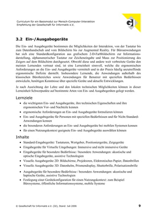 Curriculum für ein Basismodul zur Mensch-Computer-Interaktion (Juli 2006)