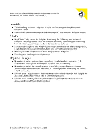 Curriculum für ein Basismodul zur Mensch-Computer-Interaktion (Juli 2006)