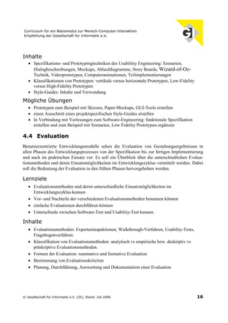 Curriculum für ein Basismodul zur Mensch-Computer-Interaktion (Juli 2006)