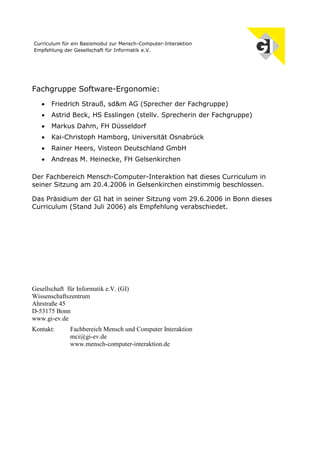 Curriculum für ein Basismodul zur Mensch-Computer-Interaktion (Juli 2006)