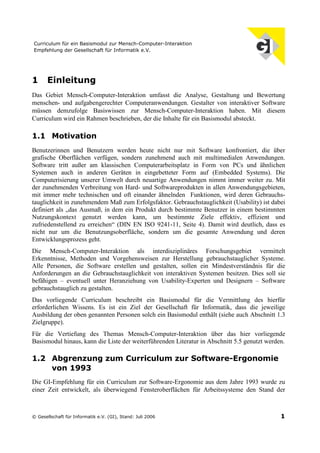 Curriculum für ein Basismodul zur Mensch-Computer-Interaktion (Juli 2006)