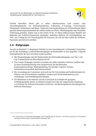 Curriculum für ein Basismodul zur Mensch-Computer-Interaktion (Juli 2006)