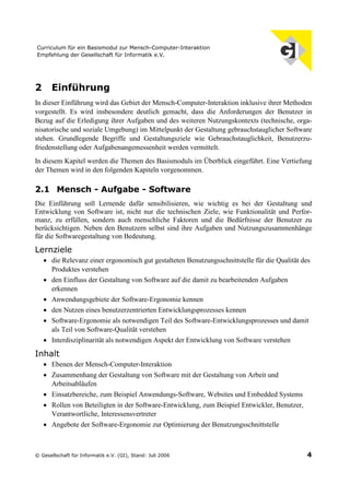 Curriculum für ein Basismodul zur Mensch-Computer-Interaktion (Juli 2006)