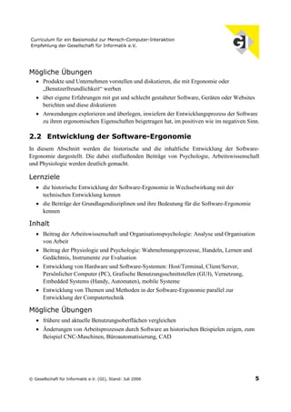 Curriculum für ein Basismodul zur Mensch-Computer-Interaktion (Juli 2006)