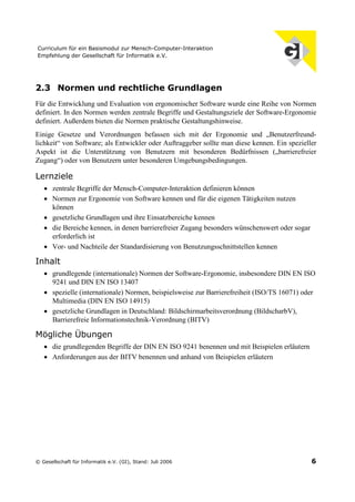 Curriculum für ein Basismodul zur Mensch-Computer-Interaktion (Juli 2006)