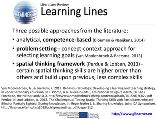 http://www.gilearner.eu
Learning Lines
Three possible approaches from the literature:
• analytical, competence-based (Bloe...