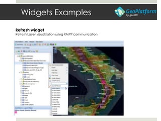 Widgets Examples
Refresh widget
Refresh Layer visualization using XMPP communication
 