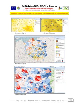 GI2014 – GI/GIS/GDI – Forum
Open GeoData Movement in Europe of Regions
14. Grenzüberschreitendes Sächsisches GIS – Forum am 29./30. April 2014 in Dresden
Sustainability & Interoperability of Open GEODATA Movement – Open Data & License Policy for Europe of Regions
NNR-Special-Edition-2014 PROCEEDINGS – “GI2014-X-border-GI/GIS/GDI-FORUM” – DRESDEN ISSN 1801-6480
33
Segmented diagram Structural diagram
Structural diagram
Structural diagram
 