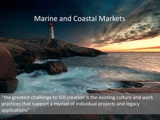 Marine and Coastal Markets“the greatest challenge to SDI creation is the existing culture and work practices that support a myriad of individual projects and legacy applications”
