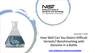 November 5, 2019
How Well Can You Detect Difficult
Variants? Benchmarking with
Genome in a Bottle
www.slideshare.net/genomeinabottle
 