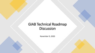 November 9, 2020
GIAB Technical Roadmap
Discussion
 