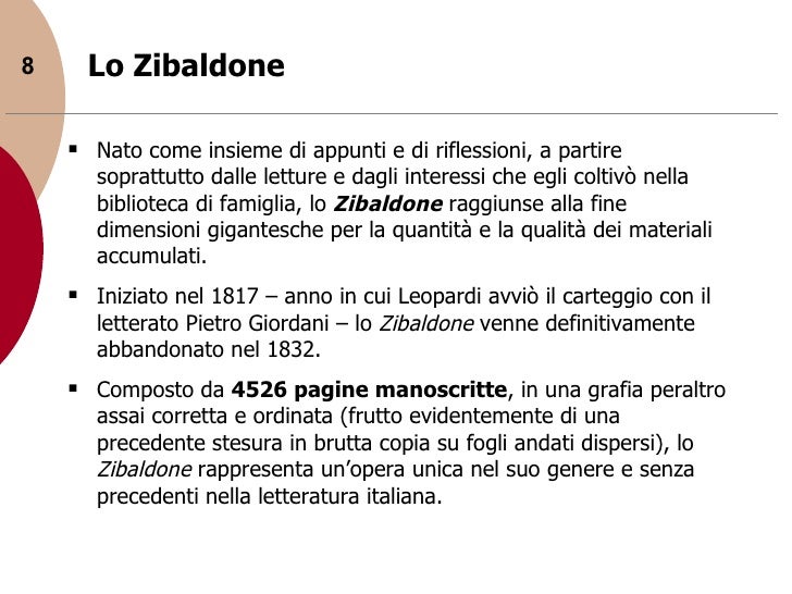 Lo Zibaldone Di Leopardi Riassunto
