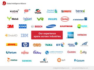 Our experience
spans across industries

info@globalintelligence.com • www.globalintelligence.com •

 