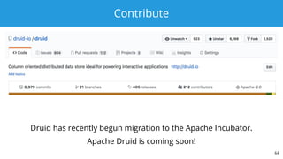 Contribute
64
Druid has recently begun migration to the Apache Incubator.
Apache Druid is coming soon!
 