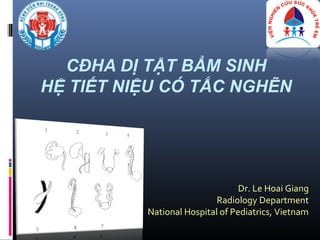 CĐHA DỊ TẬT BẨM SINH
HỆ TIẾT NIỆU CÓ TẮC NGHẼN
Dr. Le Hoai Giang
Radiology Department
National Hospital of Pediatrics, Vietnam
 