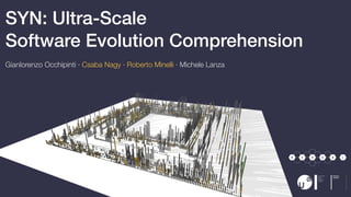 SYN: Ultra-Scale
Software Evolution Comprehension
Università
della
Svizzera
italiana
Software
Institute
Gianlorenzo Occhipinti · Csaba Nagy · Roberto Minelli · Michele Lanza
 