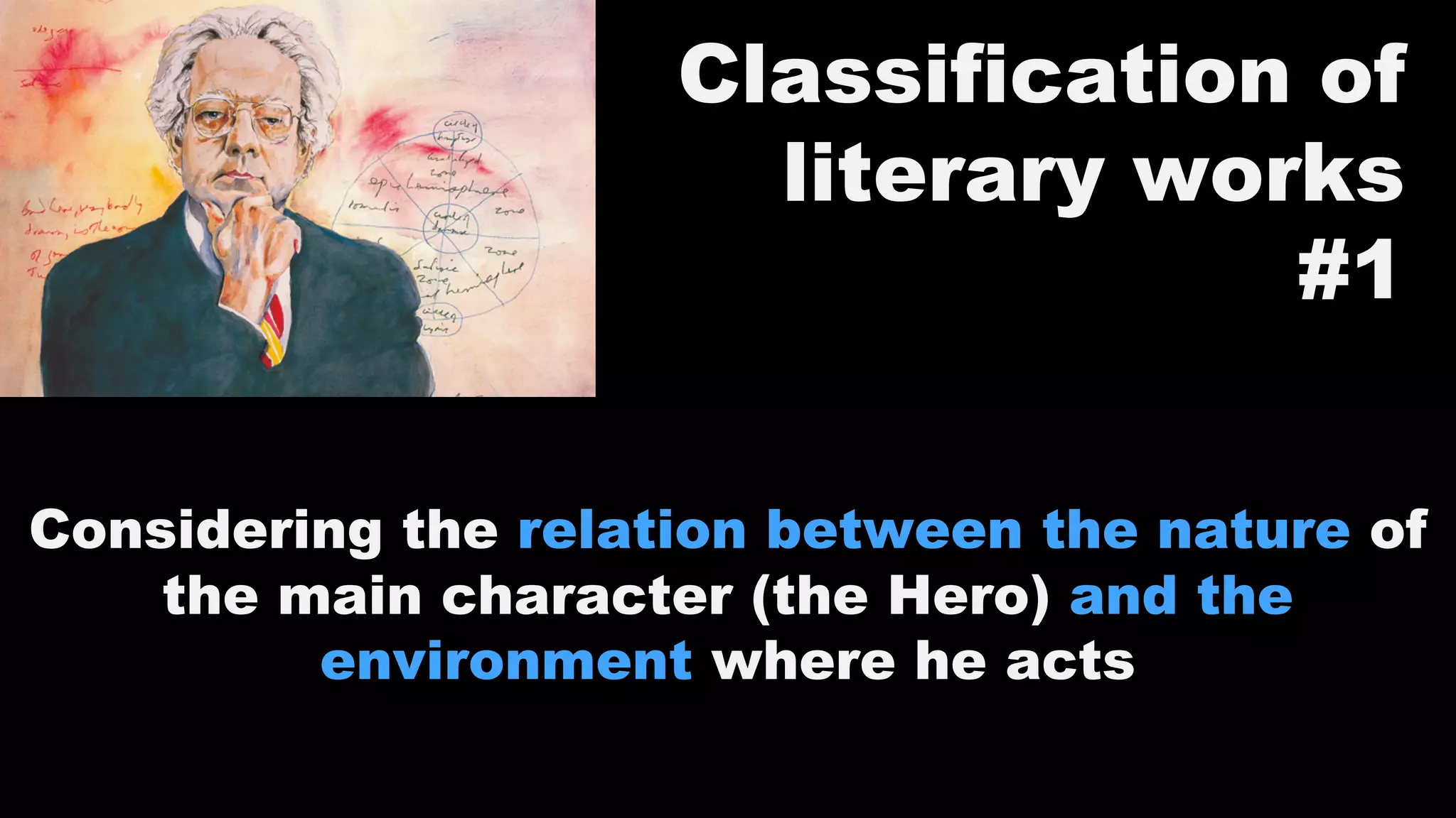 Considering the relation between the nature of
the main character (the Hero) and the
environment where he acts
Classification of
literary works
#1
 