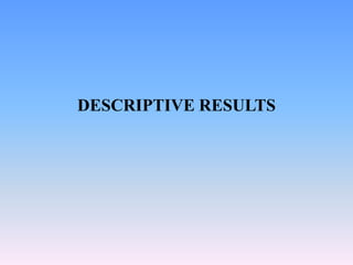 DESCRIPTIVE RESULTS
 