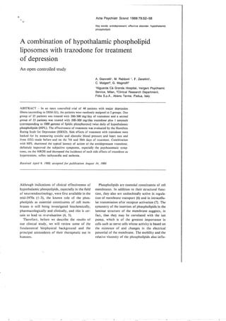 Combinazione di fosfolipidi ipotalamici e trazodone per il trattamento della depressione