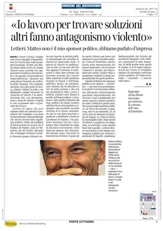 Tiratura: n.d. Diffusione: n.d. Lettori: n.d.
Dir. Resp.: Antonio Polito
Servizi di Media Monitoring
Sezione: PARTE CITTADINA Foglio: 1/1
Estratto da pag.: 2
Edizione del: 30/11/14
Peso: 27%
127-130-080
Ilpresentedocumentoèadusoesclusivodelcommittente.
9PARTE CITTADINA
 