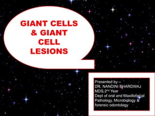 GIANT CELLS
& GIANT
CELL
LESIONS
Presented by –
DR. NANDINI BHARDWAJ
MDS 2nd Year
Dept of oral and Maxillofacial
Pathology, Microbiology &
forensic odontology
 