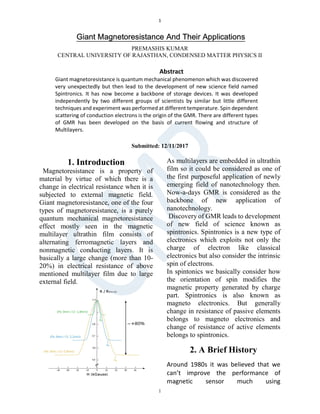 Giant magnetoresistance and their applications | PDF