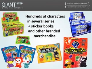 Hundreds of characters
in several series
+ sticker books,
and other branded
merchandise
 