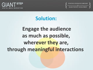 Solution:
Engage the audience
as much as possible,
wherever they are,
through meaningful interactions
 