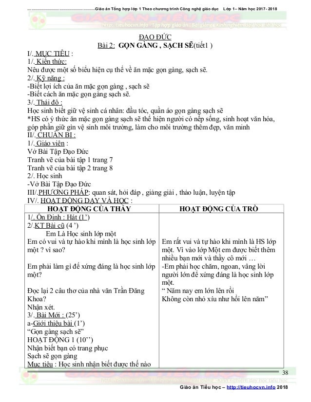 1st Grade Lesson Plans for All Subjects - Giáo án Tổng hợp Lớp 1 - P…