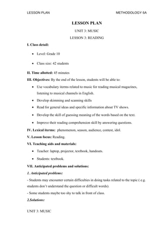 Lesson plan in high school | DOC