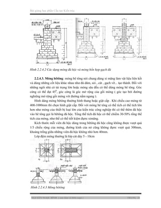 Bài giảng học phần Cấu tạo Kiến trúc
NGUYỄN NGỌC BÌNH ( sưu tầm và biên soạn ) TRANG 23
Hình 2.2.4.2 Các dạng móng đá hộc ...