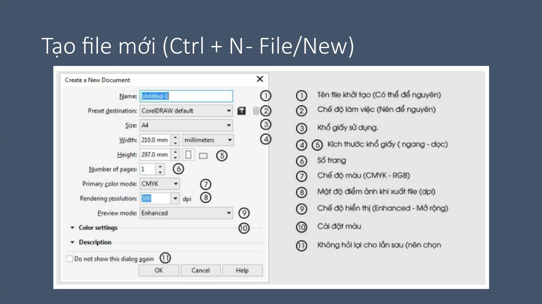 Tạo file mới (Ctrl + N- File/New)
 