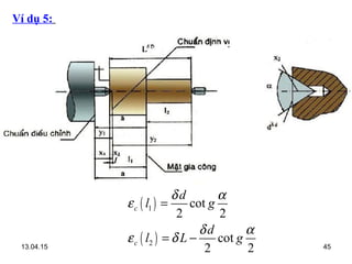 13.04.15 45
Ví dụ 5:
( )
( )
1
2
cot
2 2
cot
2 2
c
c
d
l g
d
l L g
δ α
ε
δ α
ε δ
=
= −
 