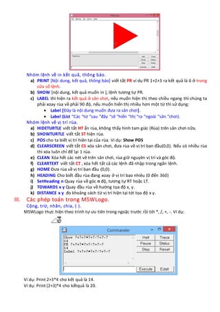 Ms Logo Formula List.pdf Giáo trình MSWLOGO Lớp 5 | PDF