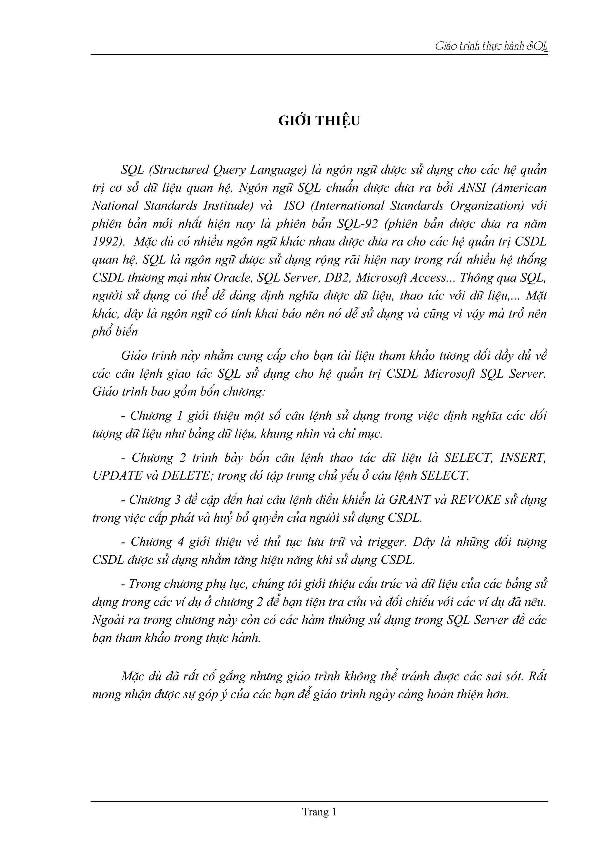 Giaïo trçnh thæûc haình SQL
 