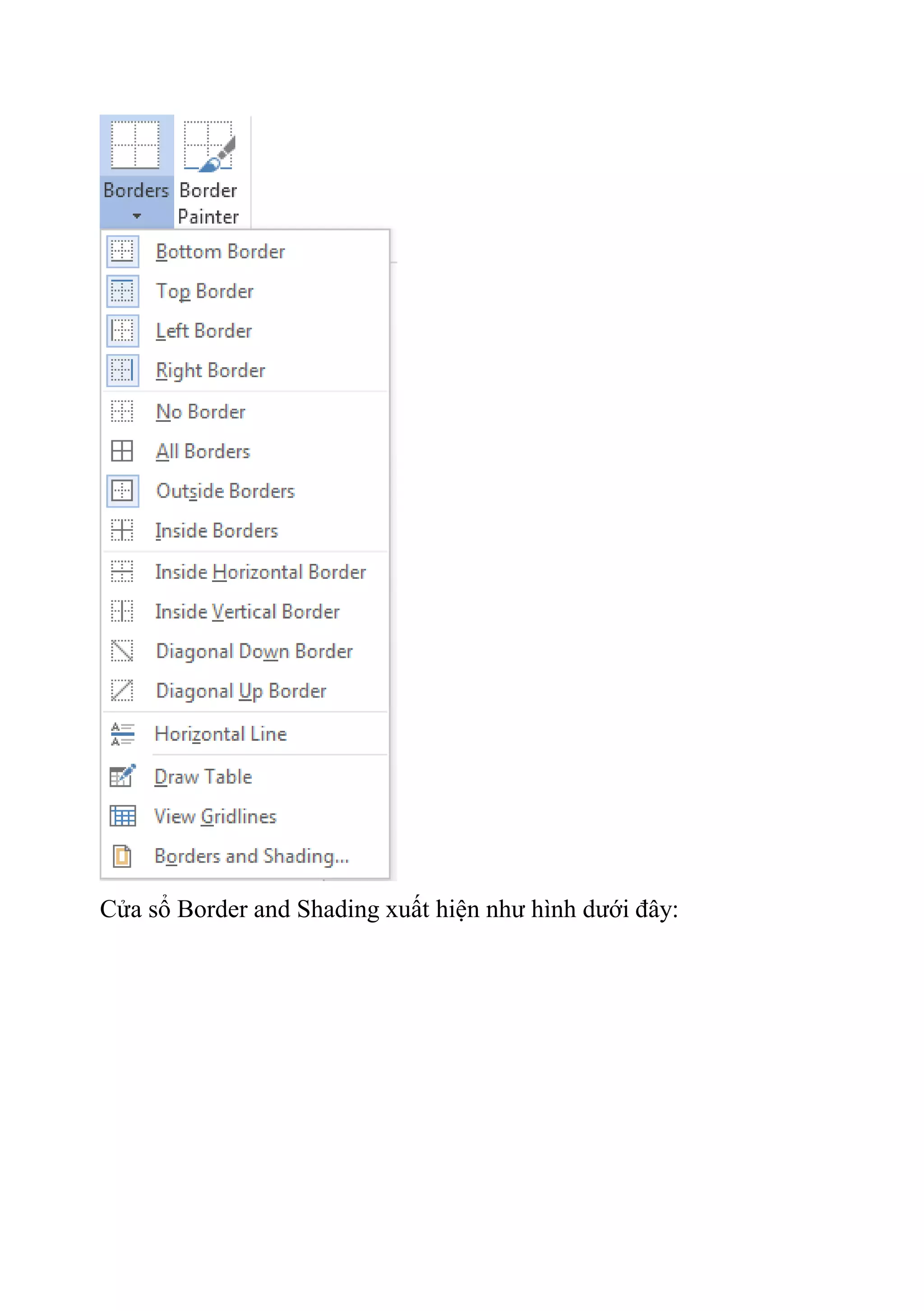 Cửa sổ Border and Shading xuất hiện như hình dưới đây:
 