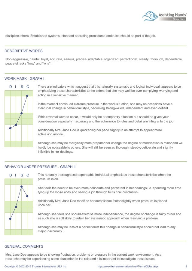 Personal Profile Analysis Sample by Assisting Hands Boca Raton and De…