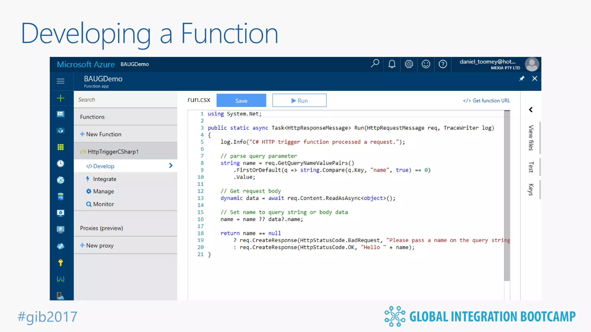 #gib2017 Developing a Function 