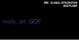 Microsoft Ignite
GLOBAL INTEGRATION
BOOTCAMP
ready...set…GO!!
 