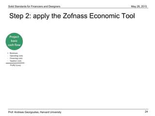 Solid Standards for Financiers and Designers
24
May 28, 2015
Prof. Andreas Georgoulias, Harvard University
Step 2: apply the Zofnass Economic Tool
 