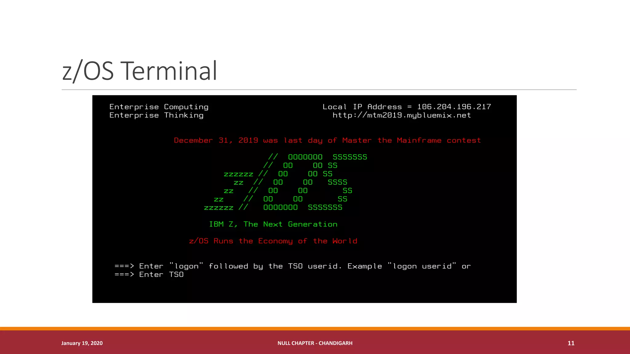 z/OS Terminal
January 19, 2020 NULL CHAPTER - CHANDIGARH 11
 
