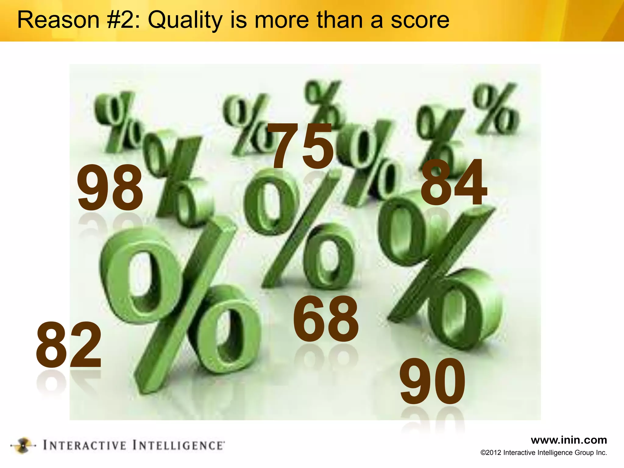 Reason #2: Quality is more than a score




                                                          www.inin.com
                                          ©2012 Interactive Intelligence Group Inc.
 