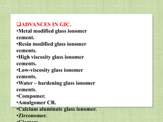 glass ionomer cement dental materials | PPTX