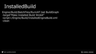 #UE4 | @UNREALENGINE
InstalledBuild
Engine/Build/BatchFiles/RunUAT.bat BuildGraph
-target”Make Installed Build Win64”
-scr...