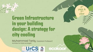Muhammad Tariq, (Assistant Professor)
Architect & Urban ecologist
Green Infrastructure
in your building
design: A strategy for
city cooling
 