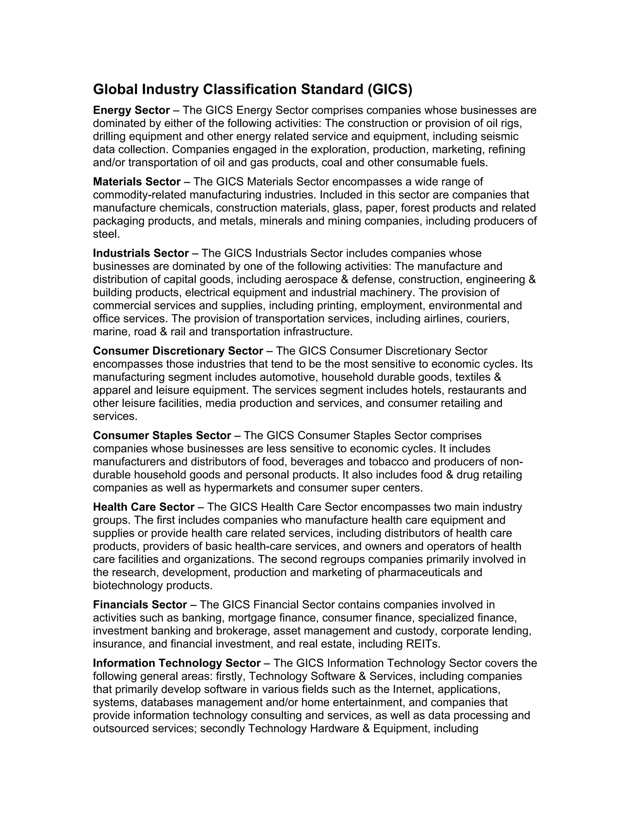 GICS sectors overview PDF